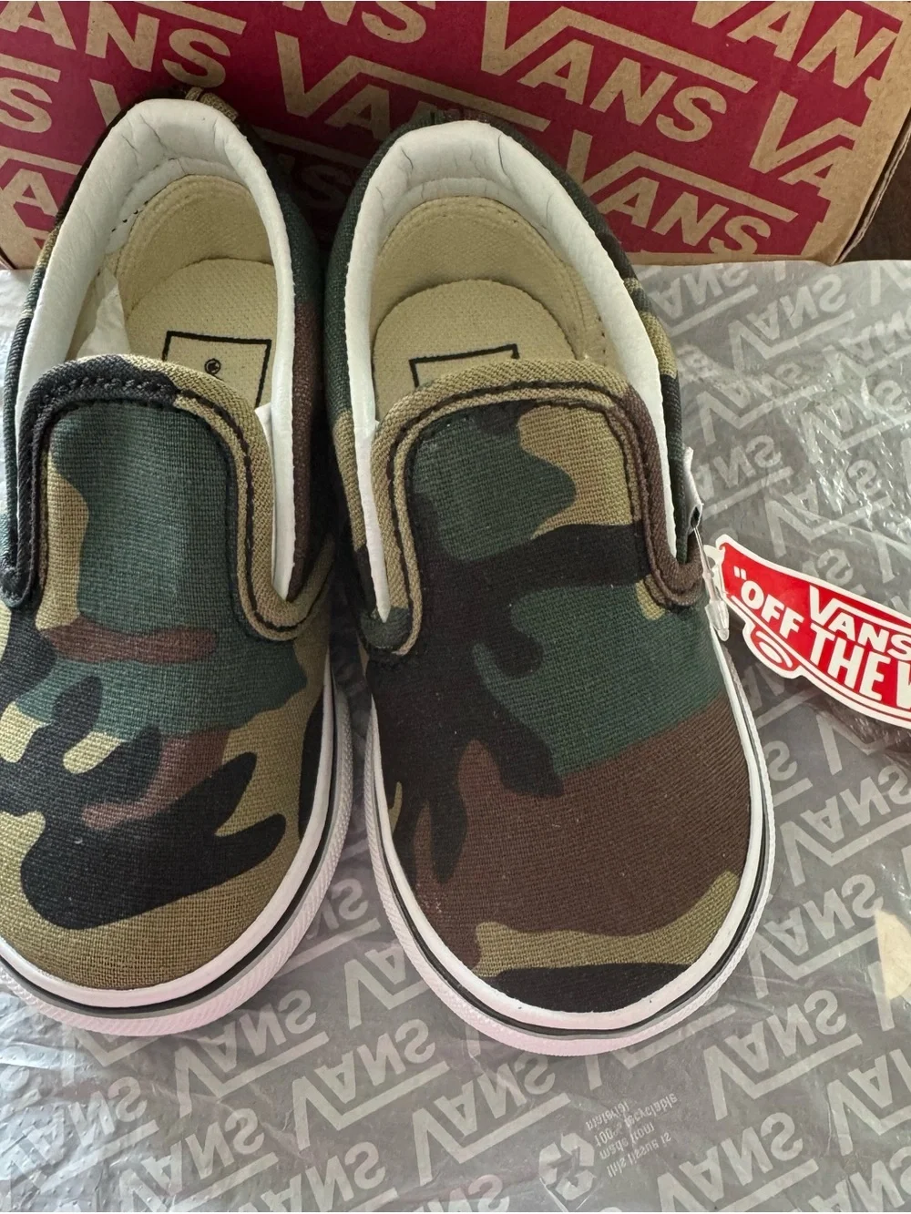 Vans Kids Camo Slip-On Sneakers in Green and Brown